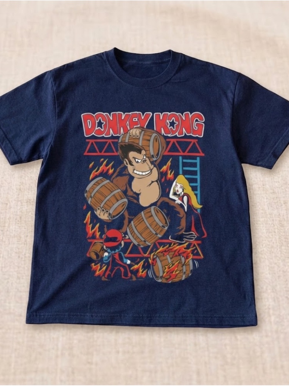 Gildan Navy Donkey Kong Graphic Tee - Red, Brown, Blue, Yellow